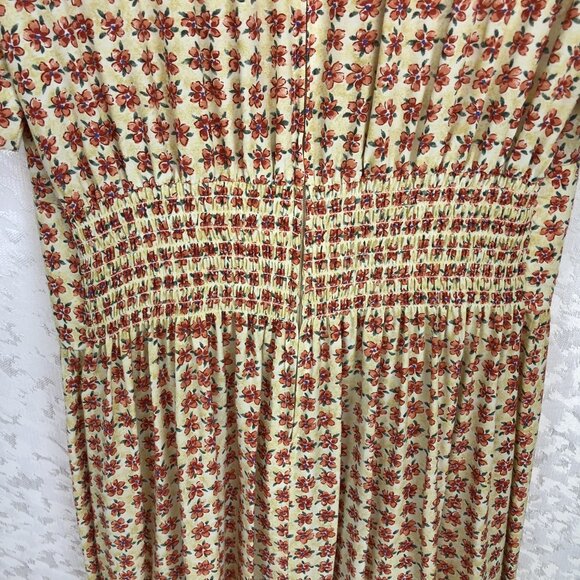 Karin Stevens Vintage 100% Rayon Floral Midi Dress Cottagecore Cream&Orange Sz 6 - Picture 10 of 15